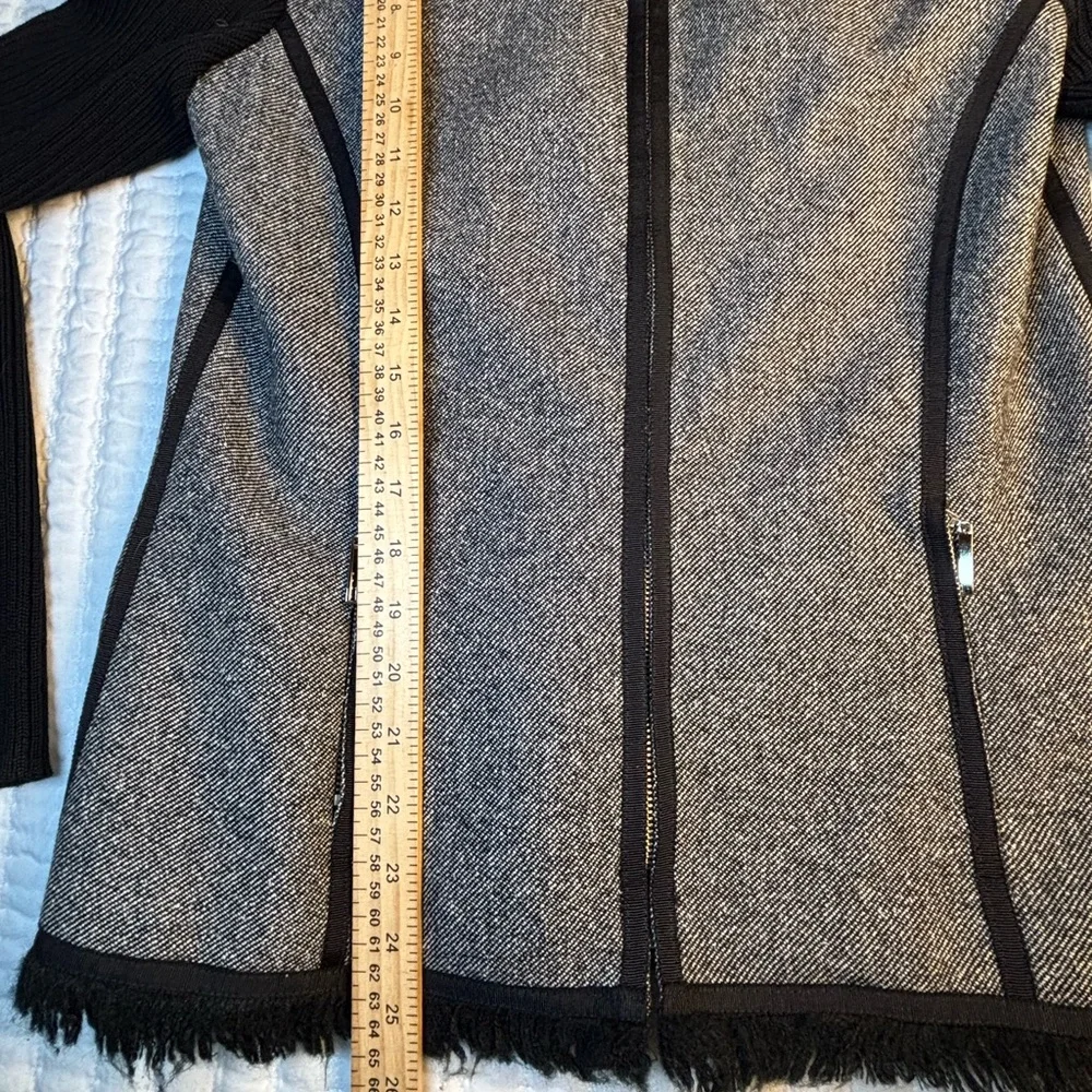 Newport Studio‎ Tweed Fringe Jacket Knit Sleeve Career Chic Medium